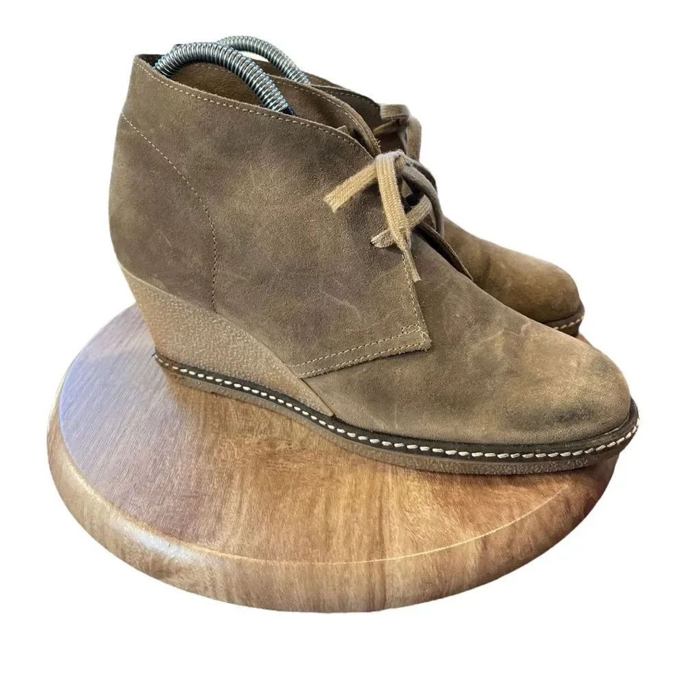 J. Crew | Macalister Brown‎ Suede Leather Wedge Tie Bootie Boots 8